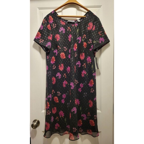 Amanda Smith II Woman Size 18W Black and Pink Floral Dress w/ Sheer Overlay $86 - Picture 1 of 7
